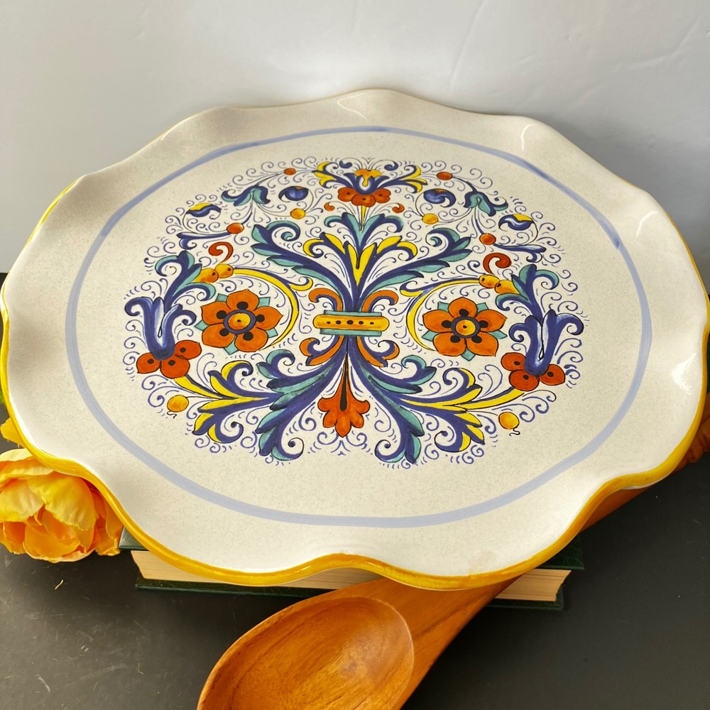 Ceramica Nova Deruta Cake Stand 11in Multicolor Hand Painted Italy Pedestal